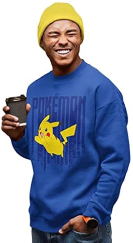 Pokemon Pikachu Crewneck Pullover, Adultes, S-3XL, Königsblau, Offizielle Handelsware