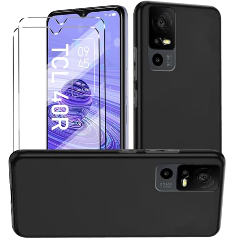 MYHY para TCL 40R 5G Funda (6.6') + 2 x Cristal Templado - Black Carcasa y Cristales Protector de Pantalla TPU Silicona Suave Gel Caja Cover Tapa Caso Carcasa Cubierta -Black