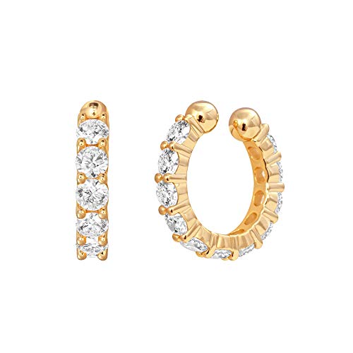 PAVOI 14K Yellow Gold Plated 925 Sterling Silver 2.5mm Cubic Zirconia Sparkling Round Huggie Ear Cuff Gold Earrings for Women | Clip On Cartilage