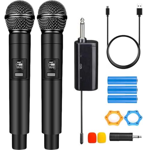 Wireless Microphone for Singing Portable Rechargeable Dual Handheld Cordless Metal Singing Microphone for 2 People for Speech, Church, Party, Home KTV, DJ,Wedding