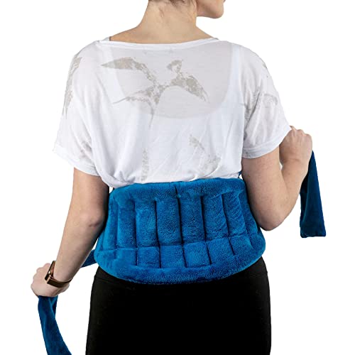 Image of Microwave Heating Pad for Back Pain Relief with 71 inch Ties /Straps to Secure Anywhere - Moist Heating Pad Microwavable Heat Wrap for Neck & Shoulders, Cramps - Flaxseed Rice Heat Packs Hot Bag (Med Blue)