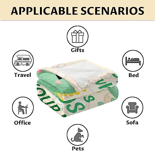 Personalized Dinosaur Blanket Gifts with Name - 40"x50" Cute Throw for Girls - Green Soft Fuzzy Blankets for Bed, Couch & Living Room