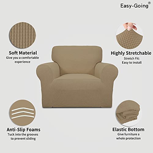 Image of Easy-Going Stretch Oversized Chair Sofa Slipcover 1-Piece Couch Sofa Cover Furniture Protector Soft with Elastic Bottom for Kids Spandex Jacquard Fabric Small Checks Tan