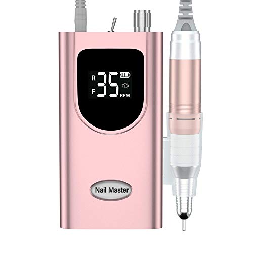 Delanie Professional Nail Drill for Acrylic Nails, High Torque 35,000 RPM Rechargeable Electric Nail File for Acrylic Nails, 2,000mAh, LCD Display, High Speed, Low Heat, Low Vibration Rose Gold