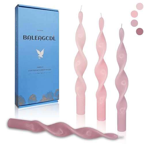 Image of Unscented Gradient Pink Spiral Taper Candle Smokeless Taper Candlesticks Handmade 10 Inch Long Twisted Candles for Wedding Holiday Home Decor Gifts