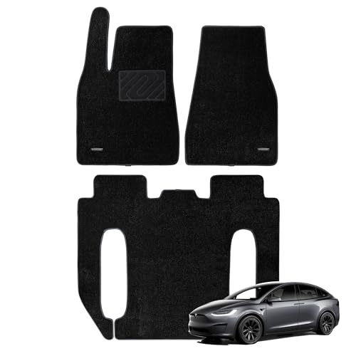 WENNEBIRD Superior Carpet Floor Mats for 2015-2020 Tesla Model X 6 Seats (Not for 5 Seats & 7 Seats) 0.6-Inch Ultra-Thick Noise-Reducing All-Weather Waterproof Anti-Slip 3-Pc Set