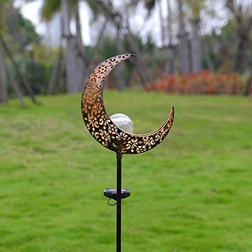Starryfill Garden Solar Lights Outdoor Bronze Moon Crackle Glass Globe Stake Metal Lights Waterproof Warm White Led For Pathway Lawn Patio Or Courtyard #TOP5