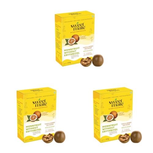 Image of Sweetmate Monk Fruit Sweetener Without Erythritol - 200 g | Pure Monk Fruit Extract | Zero Calorie 1:1 Sugar Substitute | Keto & Diabetic Friendly (Pack of 3)