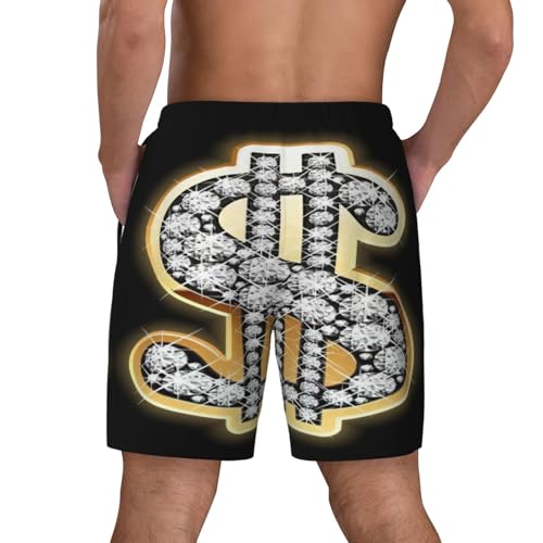 Gold Dollar Sign Print Mens Swim Trunks Quick Dry Board Shorts Mesh Lining, Breathable Beach Surf Shorts4