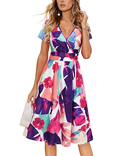 Image of Newshows Women's Pockets Wrap V Neck Floral Summer Vacation Casual Sundress | Wrinkle Free, Stretchy, Summer Beach Floral Sundress 2026, Casual Dress for Vacation, Guaduation, Side Pockets, A-line