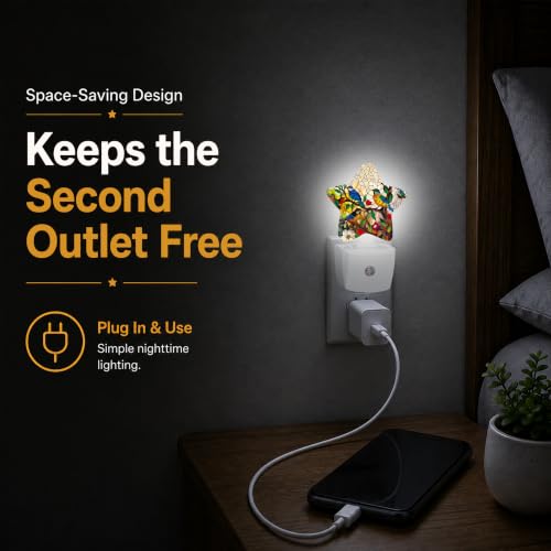 Image of Colorful Hummingbird Star Night Light Plug in, Soft Glow Night Light for Kids Bedroom Nursery, Gentle Warm Light for Sleep, Compact Lamp for Hallway Bathroom