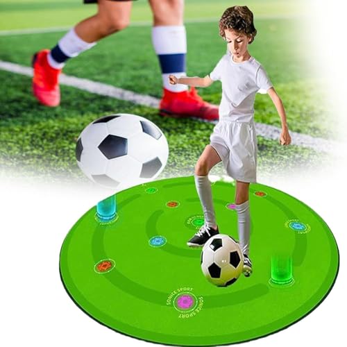 Football Footstep Training Mat, 1.4M Agility Soccer Mastery Mat, with 7 Modes & 13 Reaction Lights, Indoor Football Practice Carpet for Kid Reflex & Agility Training