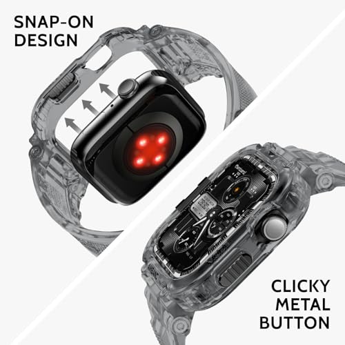 Image of amBand Compatible with Apple Watch Series 11 /10 42mm Bands Case for Men Women, M1 Sport Rugged Protective Cover Tactical Strap Military Protector Bumper for iWatch Accessories - Crystal Black