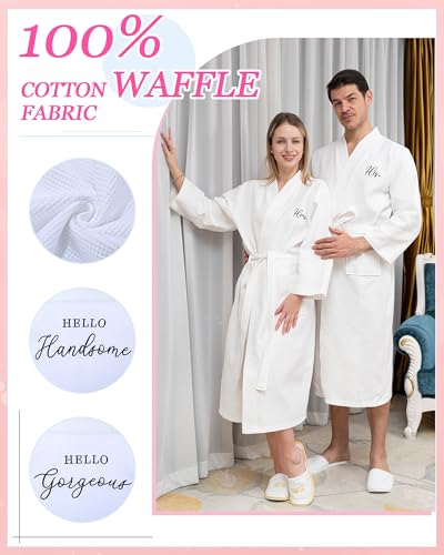 Image of Jecery 2 Pack His and Hers Robes Gifts for Couples Cotton Waffle Knit Matching Robes Party Anniversary Wedding Women Men