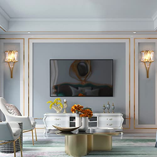Image of Modern Crystal Wall Light Gold Crystal Wall Sconces Light Mid-Century Vanity Light Indoor Elegant Glass Wall Lighting Fixtures for Bedroom Living Room Hallway Entryway