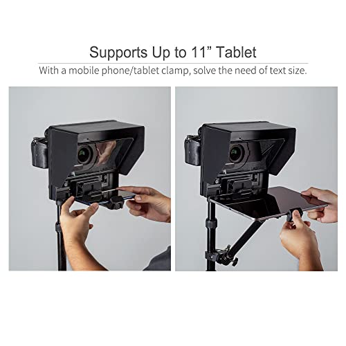 Image of FEELWORLD TP10 10 inch Portable Foldable Teleprompter for Up to 11 inch Smartphone Tablet Prompter Phone DSLR Camera Video Record for Live Stream Interview Speech with Lens Adapter Rings APP Control Carry Bag