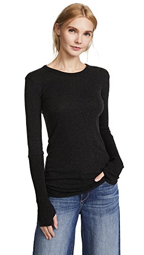 Image of Enza Costa Women's Cashmere Blend Cuffed Crew Top with Thumbholes