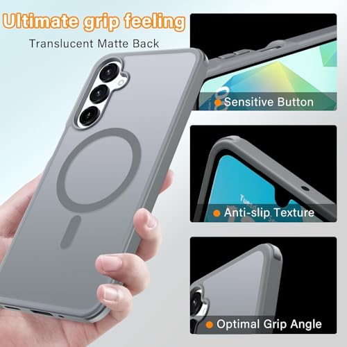 Image of Elzzi Magnetic Guard Designed for Samsung A16 5G Case Translucent Matte Hard PC + TPU Back Cover [Compatible with MagSafe] Anti-Scratch Phone Case (Grey)