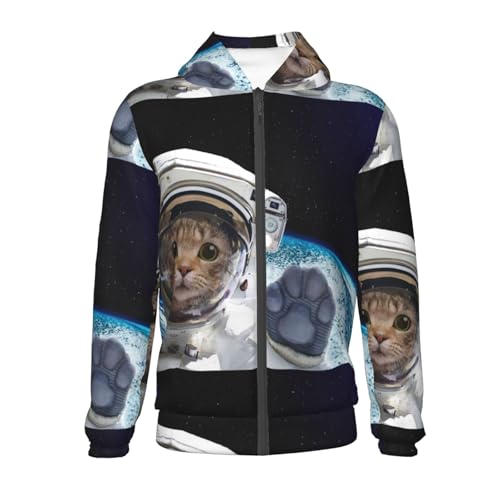 Cat Astronaut Kids Pullover Hoodies Boys Zip Up Sweatshirts Girls Athletic Clothes with Pocket2