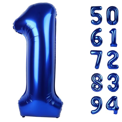 Image of 40 Inch Night Blue 1 Balloon for First Birthday, 1st Number Balloons Birthday Decorations, One Giant Number 1 Balloon