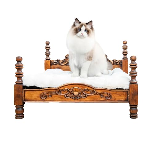 Baby beast Puppy Bed and Kitten with Non-Slip pad at Bottom,Cat and Dog Beds,25.1 * 21.6Inches,Retro Style,Wood,White