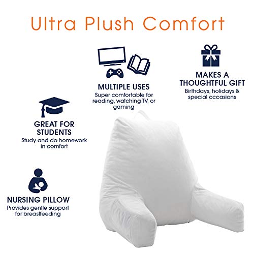 Cheer Collection Foam-Filled Reading and Gaming Pillow with Armrest and Washable Velour Cover, White - Thumbnail 4