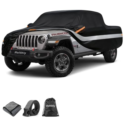 Image of 10 Layers Truck Cover Waterproof All Weather Custom Fit for Jeep Gladiator(2019-2026), Outdoor Full Exterior Pickup Car Cover for Automobiles Sun Rain Snow Ice Protection. Black