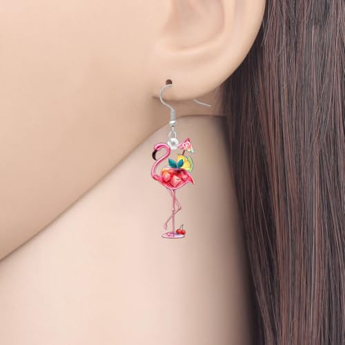 Acrylic Hot Pink Cute Flamingo Earrings Tropical Birds Animals Novelty Dangle Jewelry For Women Bird Lovers Hawaiian Charms Gifts2