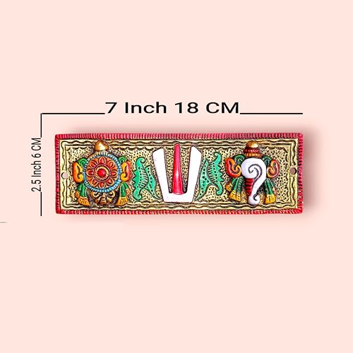 Image of 7 Inche Aluminium Metal Shank Chakra Tilak for Door, Shank Chakra Namah Wall Hanging Decorative for Home & Office Door Hanging (Gold Multicolour)