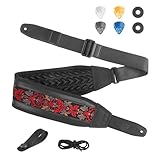 Guitar Strap and Bass Strap, Embroidered Guitar Strap, Adjustable Strap Length, Equipped with 3D Sponge Filled Foam Pad, Comes with 4 Picks + 2 Strap Locks, Best Gift for Guitar Players, Vintage Red