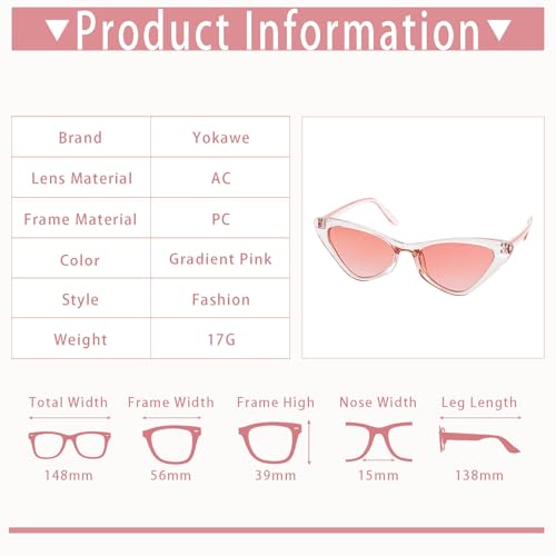 Yokawe Fashionable Cat-eye Sunglasses Vintage Small Frame Glasses Candy Color Travel Outdoor for Women4