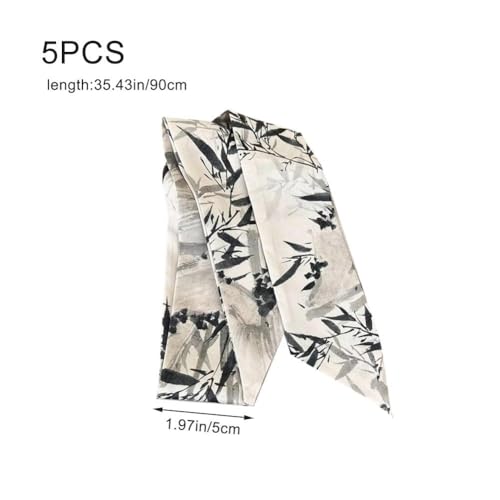 5 Pcs Silk Scarves for Women Girls Narrow Long Neckerchief Chinese Style Printed Artistic Thin Scarf Hair Tie Headdress Hair Scarf Handbag Handle Ribbon3
