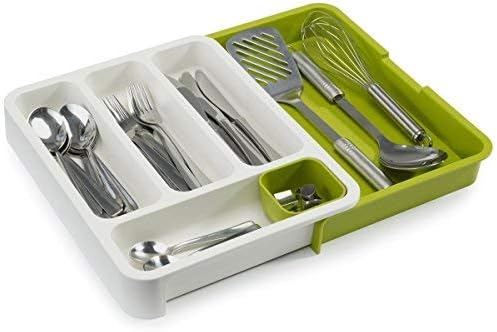SOCHEP Drawer Store Expandable Cutlery Tray for Holding Cutlery, Knives Or Larger Kitchen Tools and A Handy, Movable Storage, Green
