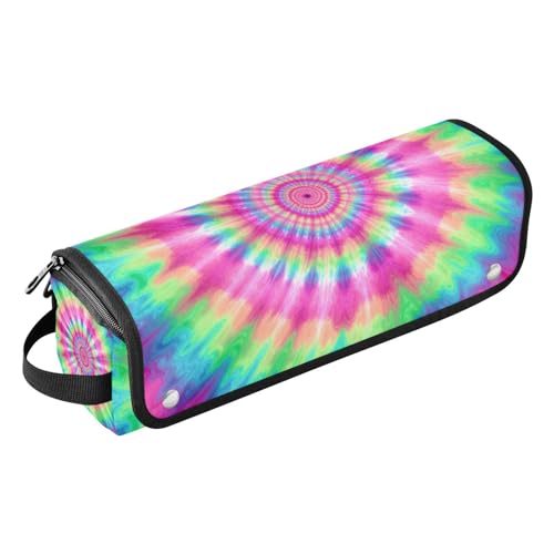 Bolsa para herramientas de cabello para mujeres con almohadilla resistente al calor, estuche doble capa para planchas de pelo, rizadores, patrón tie-dye arcoíris rosa y azul miniatura 1