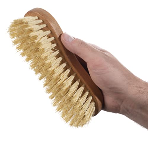Konex Nylon Fiber Economy Utility Cleaning Hand Brush. Heavy Duty Hand-Held Scrub Medium-Stiffness Bristle Brush With Wood Body. (Peanut Shaped, Medium Stiffness Bristles) #TOP5