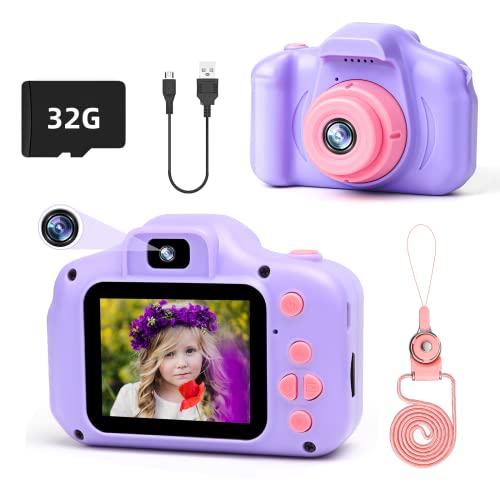 Miiulodi Camera for Kids Digital Selfie Camera Christmas Birthday Gifts for 3-12 Year Old Girls,Portable 1080P Children Video Toddler Camera Recorder Toys for 3 4 5 6 7 8 9 Years Old Girls with 32GB