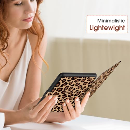 Image of Fintie Slim Case for 7 inch Kindle Paperwhite 12th Gen 2024 & Kindle Colorsoft | Lightweight PU Leather Hard Back Shell Cover, Magnetic Closure, Auto Wake /Sleep, for Kindle Paperwhite 2024, Brown Leopard