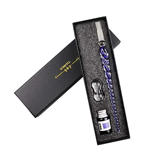 Pluma De Cristal,Glass Dip Pen Set, Pluma Dip de cristal para dibujo,escritura y caligrafía, con caja de regalo (blue)