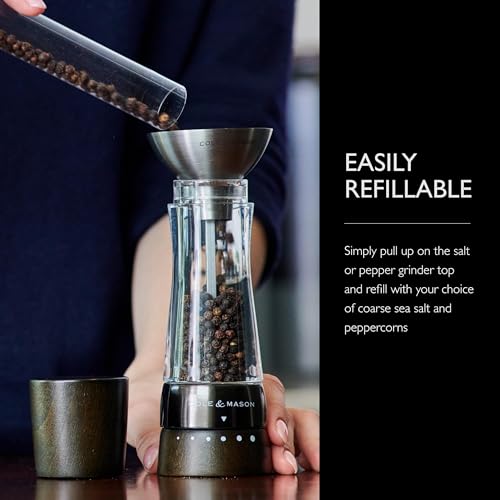 Image of Cole & Mason Derwent Pepper Mill - Gourmet Precision Pepper Grinder - Refillable Seasoning and Spice Tools - Adjustable Black Peppercorn Grinder Settings - Black Wood