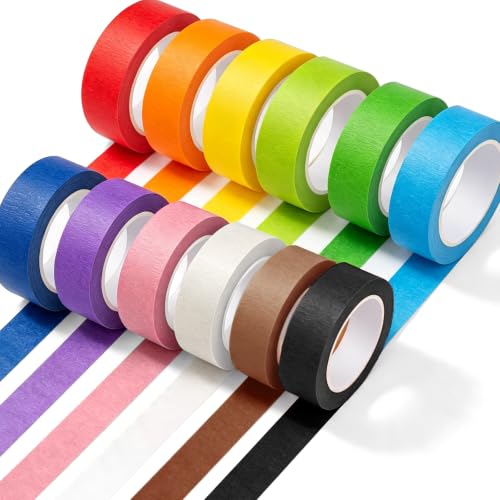 Image of 12PCS Colored Masking Tape, Colored Tape for Kids Art Supplies, DIY Craft Tape, Colored Painters Tape for Labeling, Classroom, Decorative, Rainbow Color Tape Rolls 2 /3In x 13Yards(1.7cm x 12m)