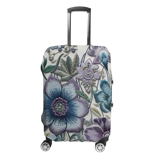 Blue Purple Flowers Luggage Cover, Washable Elastic Suitcase Cover Protector Fit 18-32 Inch Luggage