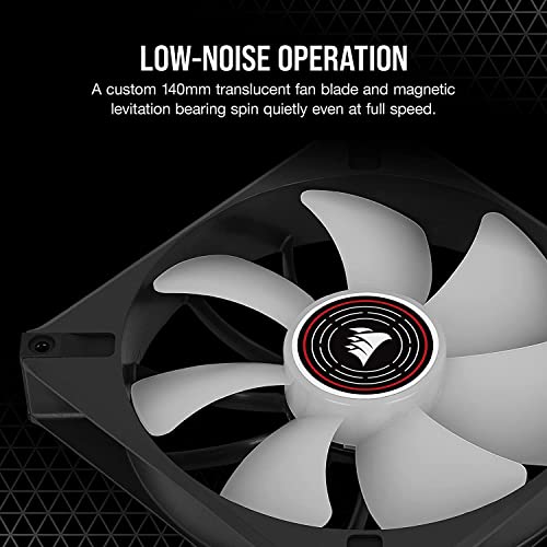 Corsair ML140 LED ELITE, 140 mm PWM Ventilateur à LED (Technologie CORSAIR AirGuide, Roulement à Lévitation Magnétique, Jusqu’à 1 600 tr/min, Huit LED Ultralumineuses, Bruit Faible) Vendu Seul, Rouge