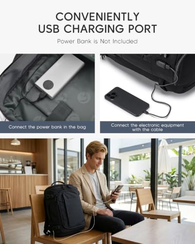 Image of Personal Item Bag 17x10x9 Flight Approved Travel Backpack | Shoe Wet Compartment USB Charging Port Waterproof Causal Bookbag Work Black