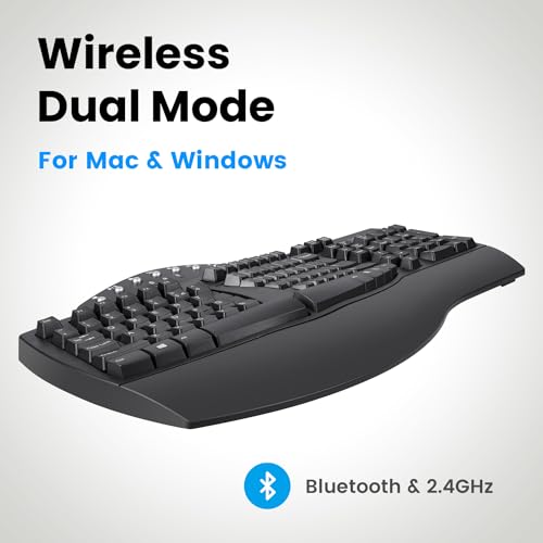 Image of Perixx PERIBOARD-612B Wireless Ergonomic Split Keyboard - Dual Mode Bluetooth & 2.4GHz with Palm Rest - Compatible with Windows and Mac OS - Black, US English Layout