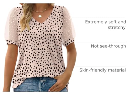 Image of Aokosor Womens Summer Tops V Neck T Shirts Swiss Dot Puff Sleeve Tops Loose Casual Tshirts