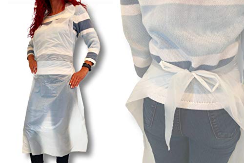 Preisvergleich Produktbild Einwegschürzen wasserdicht [ 100 Stück ] 75x120 cm Folienschürzen Folienhemdchen Schutzkittel Folienoverall Schutzoverall universelle Größe weiß