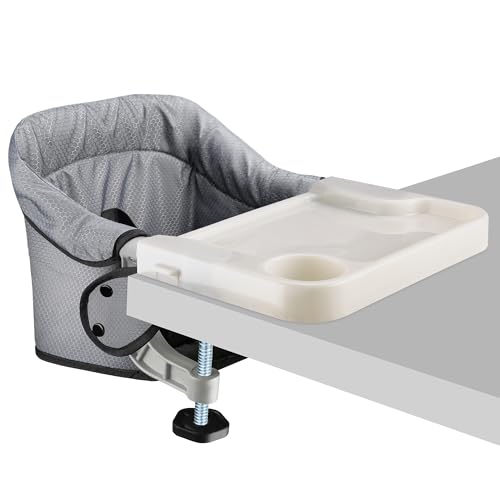 Image of Hook On Chair with Removable Dining Tray,Folding Baby Chair, Portable Table High Chair with Storage Bag for Indoor/Outdoor, Grey
