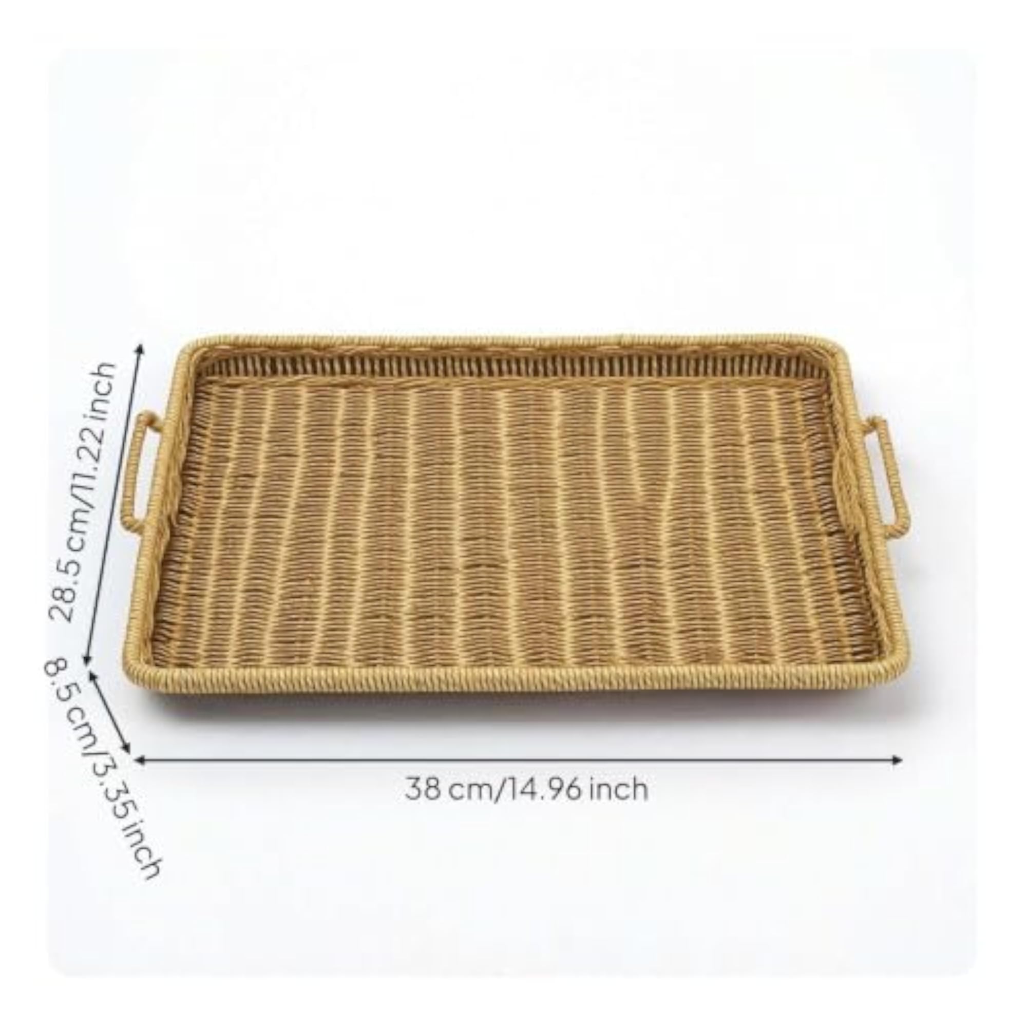 Rectangular Wicker Serving Basket with Handles, Shallow Woven Tray
