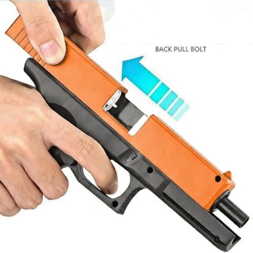 Image of Toy Gun Glock 18 Style Orange and Black | Includes Magazine, Silencer, Shell Casings, Soft Bullets, 12 Years and Up, Shell Ejection Feature