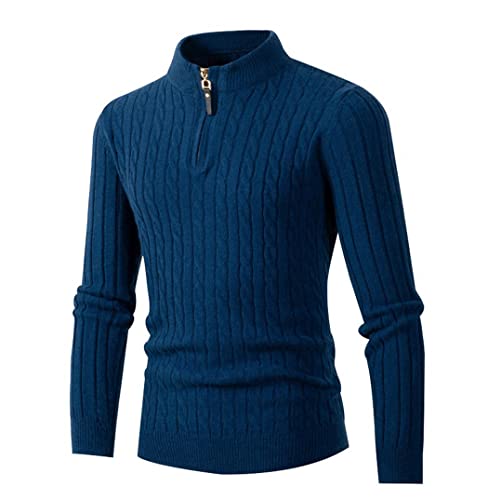 Pull en tricot pour homme bleu XXXL avec demi fermeture éclair